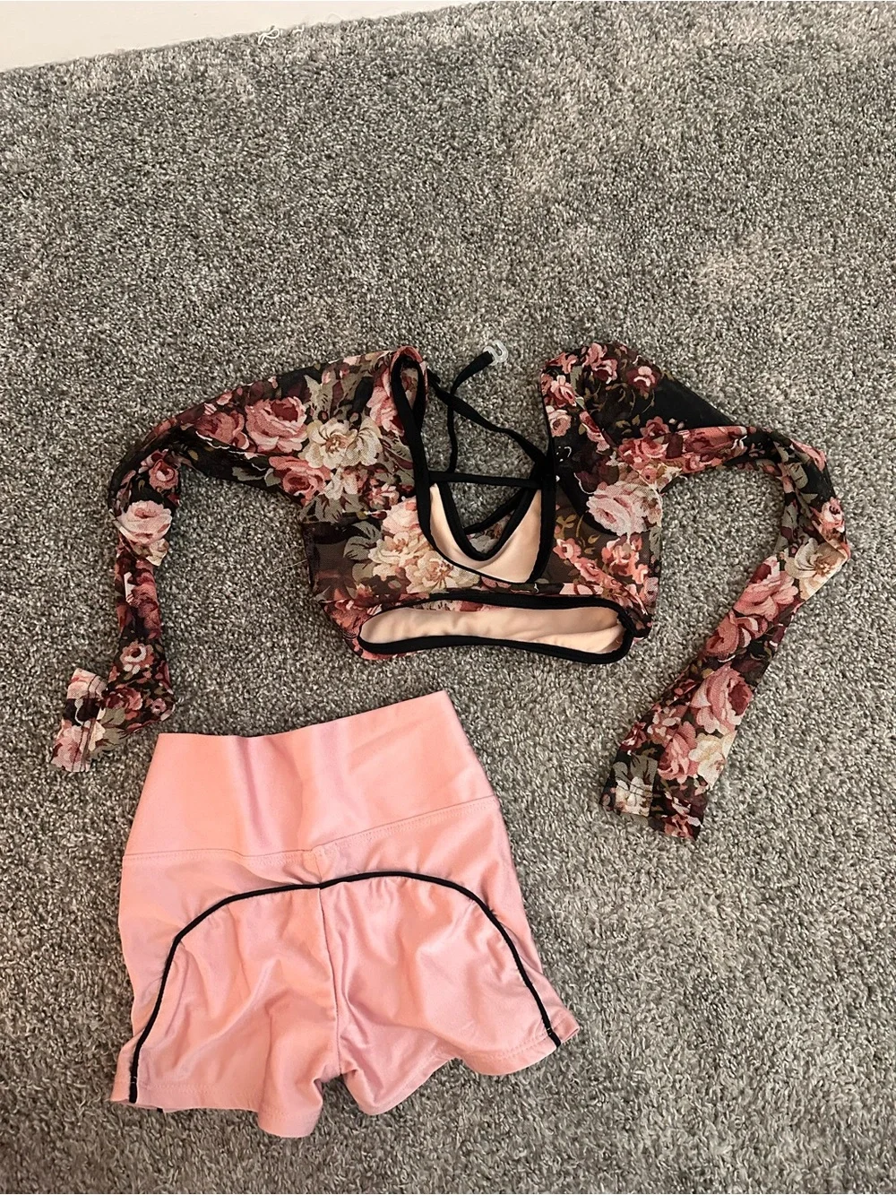 Kandi Kouture Floral Mesh Dance Crop & Pink Shorts Set - Size 5/6